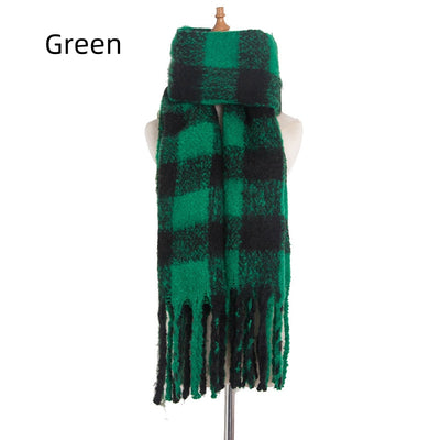Fringed Green and Black Plaid Scarf