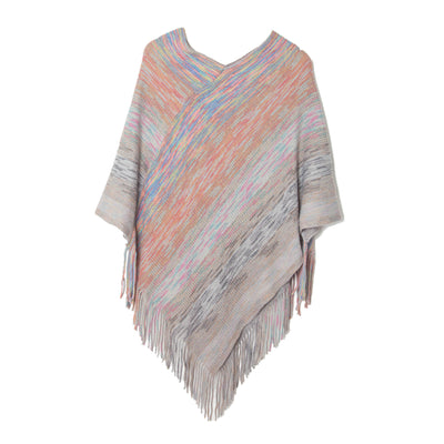 V-neck Pullover Cloak Fringed Knit Shawl