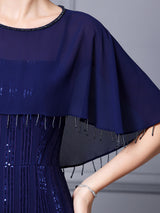 Dark Blue Sequins Mother Of The Bride Dress