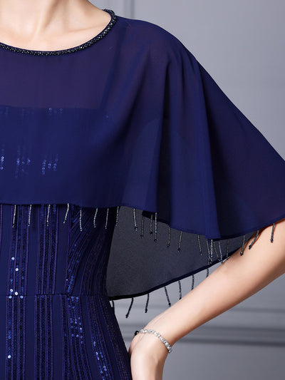 Dark Blue Sequins Mother Of The Bride Dress