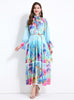 Horn Sleeve Button Printed Long Dress