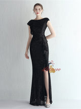 Mermaid Sequins Cap Sleeve Split Prom Dress