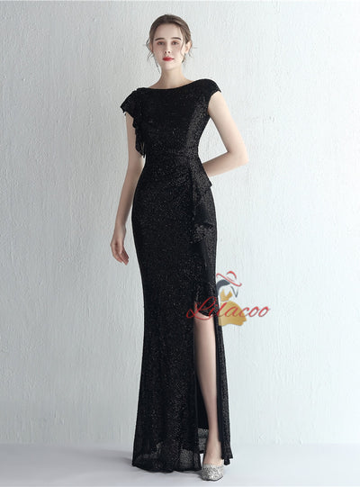 Mermaid Sequins Cap Sleeve Split Prom Dress