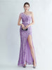 Mermaid Sequins One Shoulder Beading Split Prom Dress