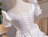 White Lace Satin Bow Wedding Dress