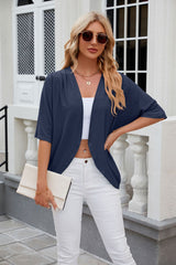 Solid Color Medium Sleeve Knitted Jacket