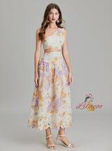 Embroidered Printed One-shoulder Slim Dress