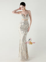 Mermaid Sequins Spaghetti Straps Beading Prom Dress