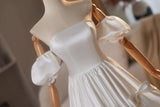 White Satin Strapless Puff Sleeve Wedding Dress