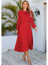 Long Sleeve Round Neck Bow Dress