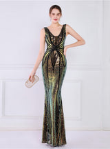 Mermaid Sequins V-neck Long Prom Dress