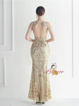 Mermaid Sequins Sleeveless Beading Prom Dress