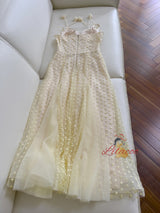 Yellow Straps Embroidery Prom Dress