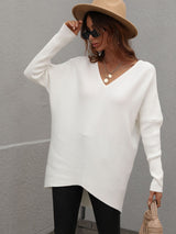 Solid Color V-neck Fashion Top Sweater