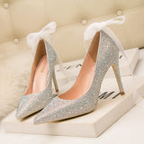 Thin-heeled Shallow-mouth Pointed Rhinestone High heels