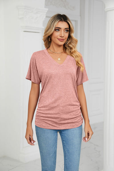 Casual V-neck Solid Color Loose T-shirt