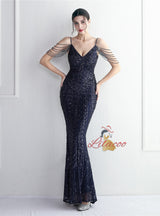 Sequins Mermaid Spaghetti Straps Beading Prom Dress
