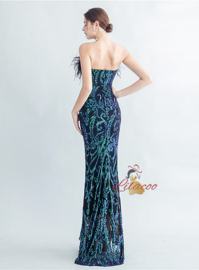 Mermaid Sequins Strapless Prom Dress