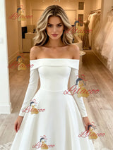 White Long Sleeve Off the Shoulder Wedding Dress
