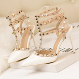 Thin High Heel Patent Leather Metal Rivet Sandals