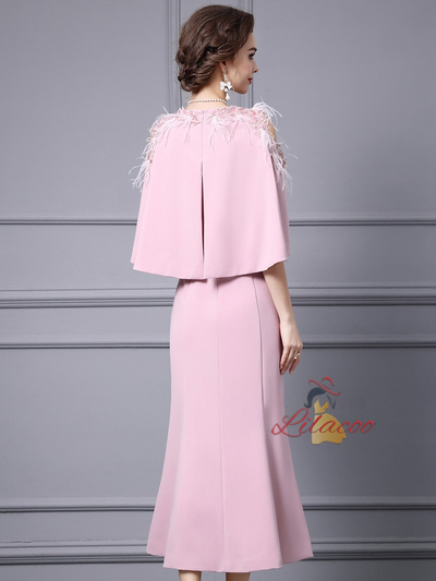 Red Scoop Neck Sequins Mother Of The Bride Dress