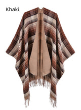 Colored Plaid Fringed Warm Shawl Cloak