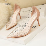 Pointed Rhinestone Transparent Stiletto Heels