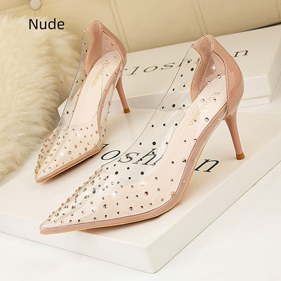 Pointed Rhinestone Transparent Stiletto Heels