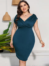 V-neck Solid Color Short Sleeve Dress
