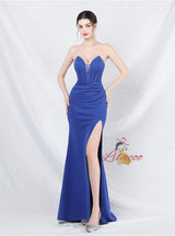 Mermaid Strapless Pleats Split Prom Dress