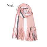 Warm Scarf Striped Solid Color Fringed Wool Scarf