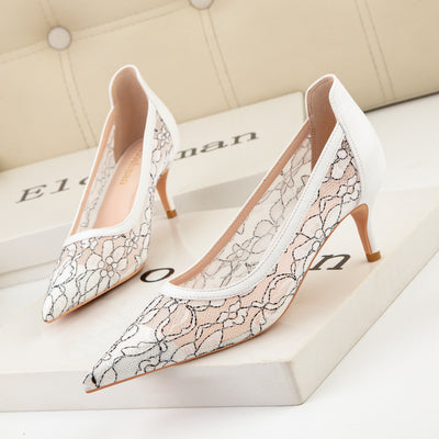Pointed Mesh Lace High Heels Shoes