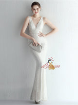 V-neck Mermaid Sequins Prom Dress