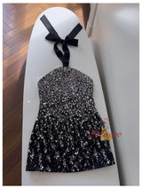 Black Halter Sequins Beading Prom Dress