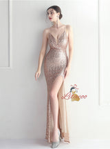 Sexy Straps Split Sequins Prom Dress