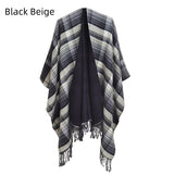 Checked Tassel Split Shawl