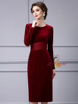Simple Blue Velvet Long Sleeve Mother Of The Bride Dress
