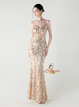 Spaghetti Straps Beading Sequins Prom Dress