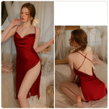 Deep V Backless Suspender Nightdress Suit