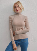 Solid Color Top Slim Turtle Neck Sweater