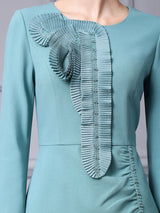 Green Long Sleeve Pleats Split Mother Of The Bride Dress