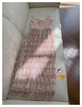 Pink Sequins Beading Straps Prom Dress