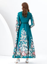 Retro Long-sleeved Stand-up Collar Printed Dress