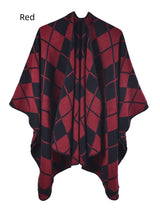 Ethnic Diamond Cashmere-like Split Cloak Coat