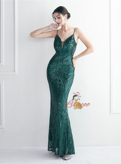 Mermaid Sequins Backless Beading Prom Dress
