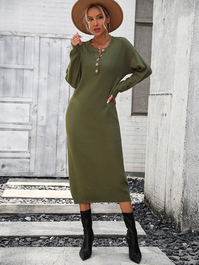 Women Button Long Sweater Dress