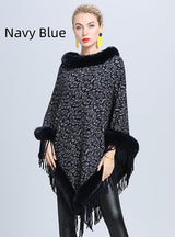 Knitted Fringed Pullover Cloak Shawl