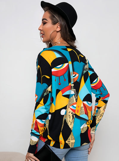 Printed Round Neck Knitted Sweater