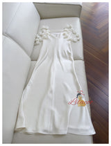 Ivory White Straps Flower Prom Dress