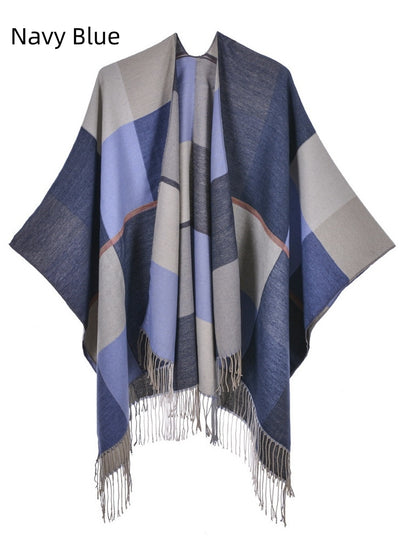 Retro Fashion Jacquard Split Thick Warm Shawl